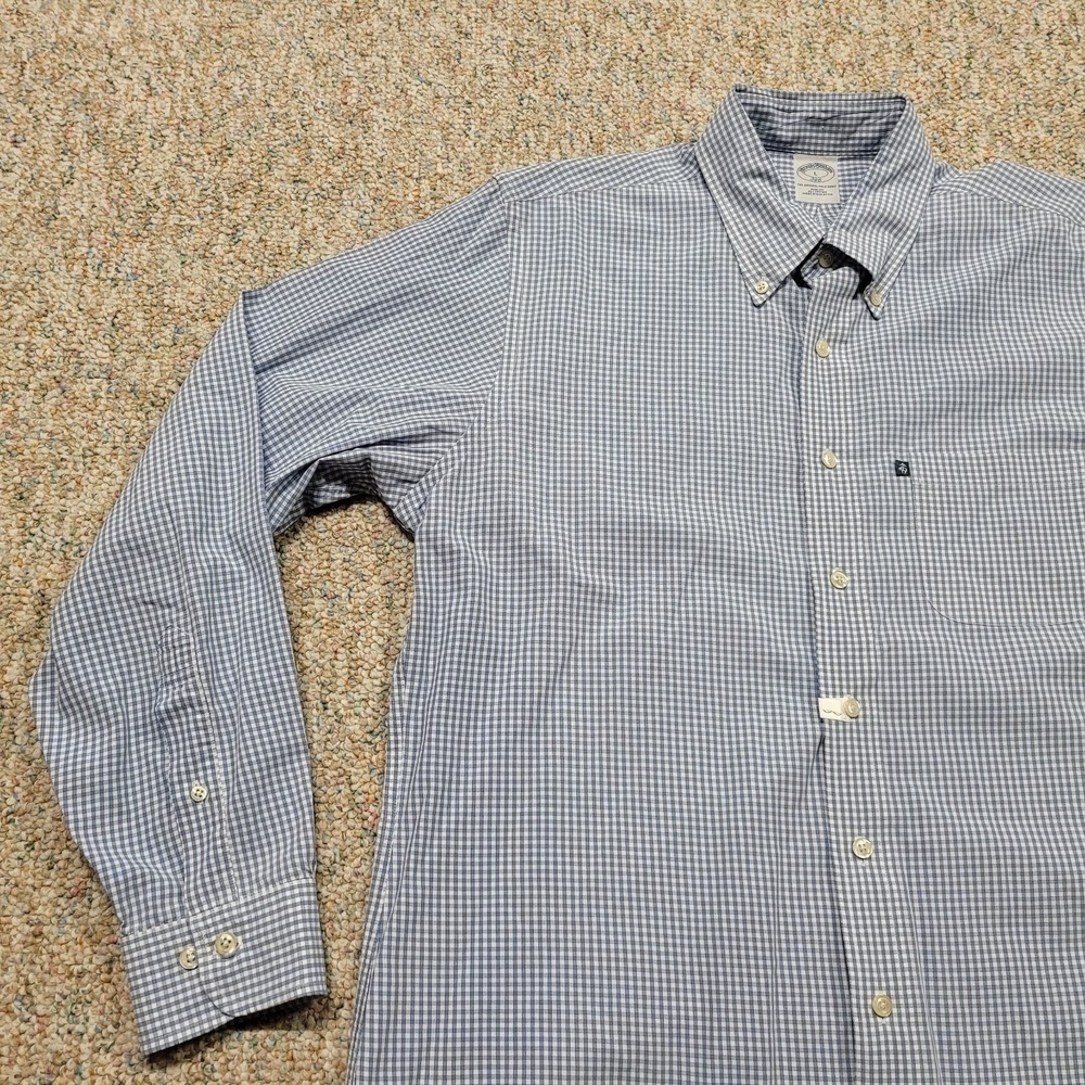 Brooks Brothers Shirt Mens Large Blue Check Button Down Long Sleeve Slim Fit - Picture 5 of 14